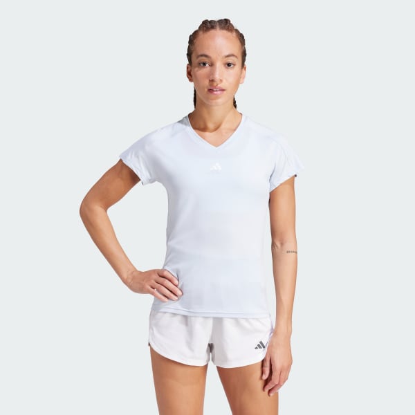 Blue AEROREADY Train Essentials Minimal Branding V-Neck Tee