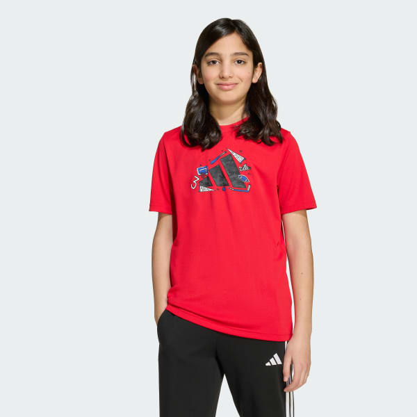 สีแดง เสื้อยืดพิมพ์ลายลายพรางผ้า Climacool สำหรับเด็ก