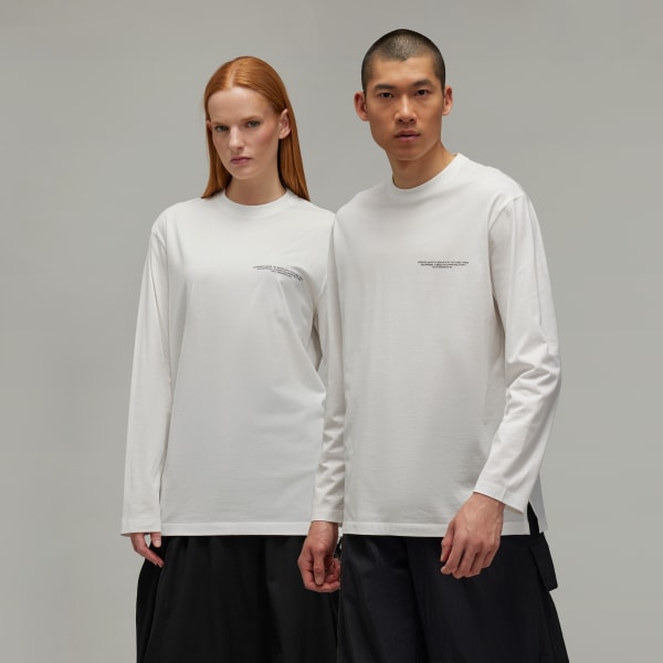 White Y-3 Logo Long Sleeve Tee