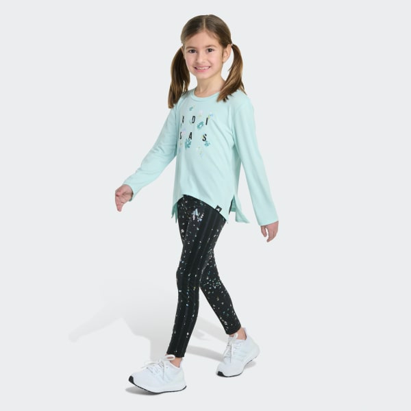 Turquoise 2-Piece Long Sleeve Tee & Printed Legging Set

