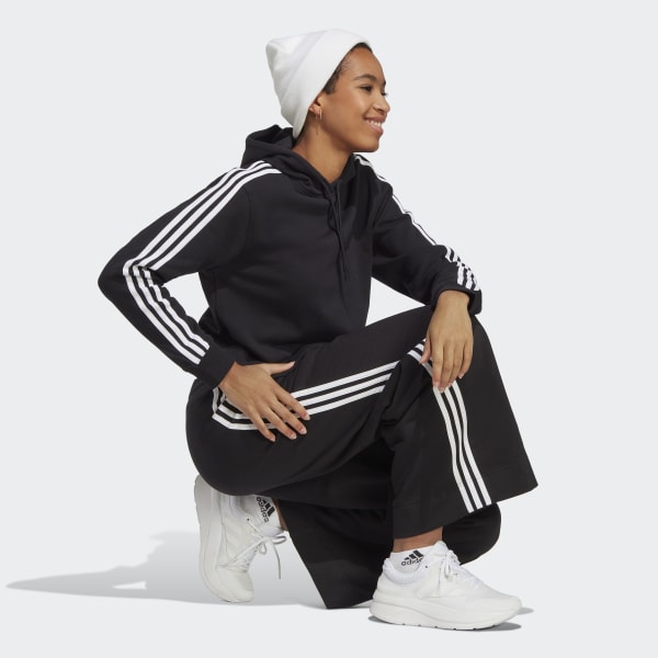 Schwarz Essentials 3-Streifen French Terry Crop Hoodie