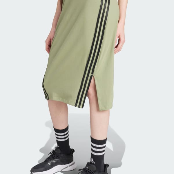 ワンピース [ADIDAS] FUTURE ICONS 3-STRIPES DRESS Adidas Future Icons 3-Stripes Dress, Midi, Green/Black, New