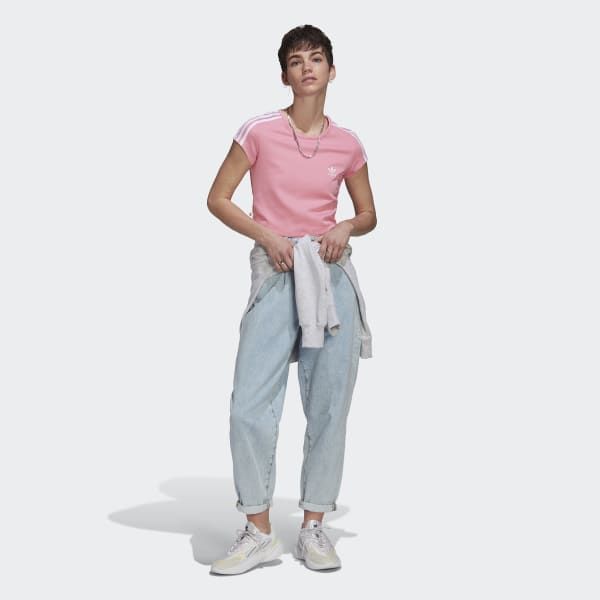 Rosa adicolor Classics Crop 3-Streifen T-Shirt DL768