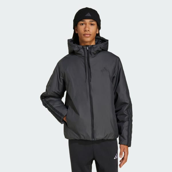 Black Essentials CLIMAWARM 3-Stripes Insulated Hooded Jacket