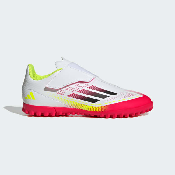 Blanco Zapatos de Fútbol F50 Club Cierre por Contacto Pasto Sintético Niños