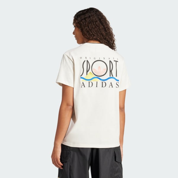 Weiss Graphic adidas Sports Loose 3-Stripes Tee