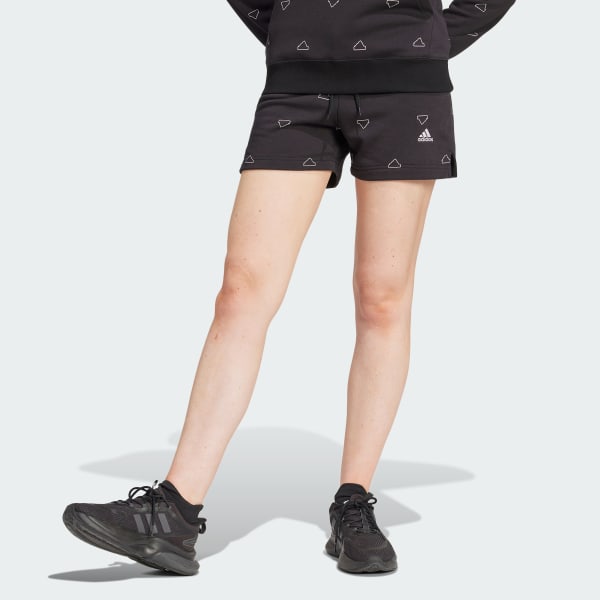 Preto Shorts Moletinho Estampado Monograma Essentials 