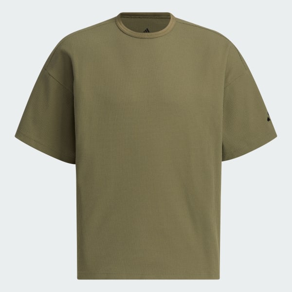 グリーン ルーズフィット ワッフルファブリック 半袖Tシャツ