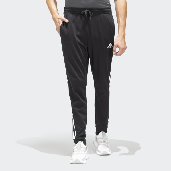 Black ESSENTIALS FRENCH TERRY TAPERED-CUFF 3-STRIPES PANTS ETZ29