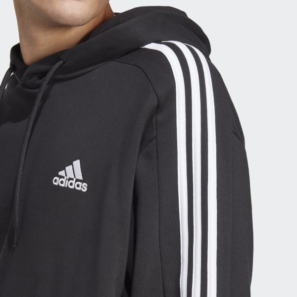 Negro Sudadera con Gorro Essentials 3 Franjas French Terry