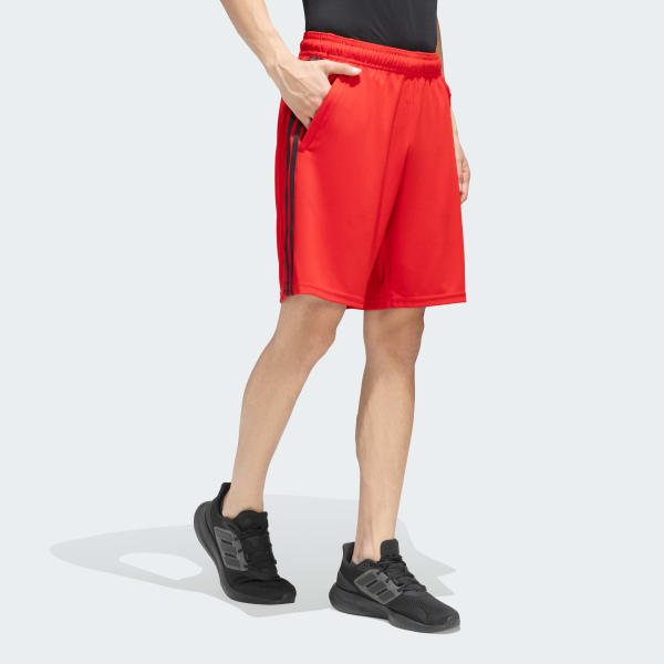 Red TRAIN ESSENTIALS PIQUÉ 3-STRIPES TRAINING SHORTS