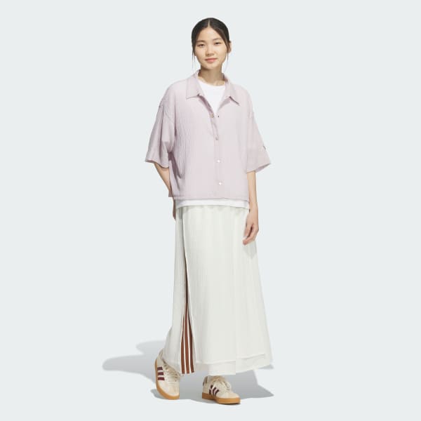 パープル SOFTLUX シアー ルーズフィット 襟付き 半袖シャツ