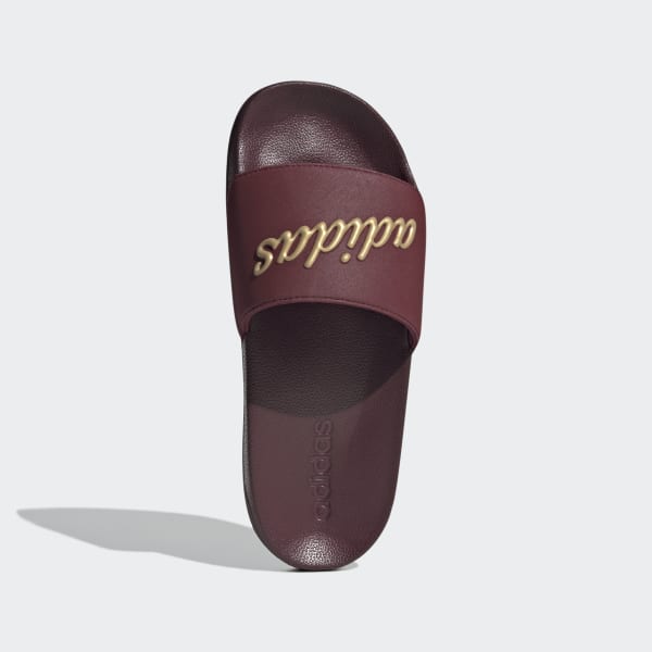 Maroon adidas slides hot sale