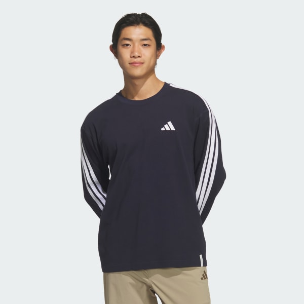 ブルー エッセンシャル プラス ルーズフィット スリーストライプス シングルジャージー 長袖Tシャツ