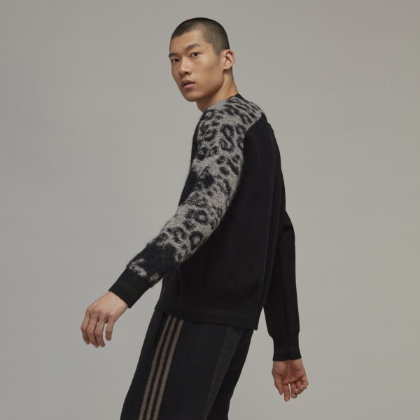Schwarz Y-3 Leopard Knit Crew Sweatshirt HM544