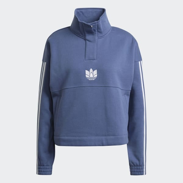 adidas Adicolor 3D Trefoil Fleece Half Zip Sweatshirt Blue adidas New Zealand