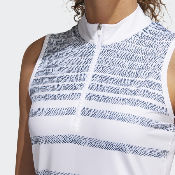 Blue Herringbone Stripe Sleeveless Polo Shirt CN343