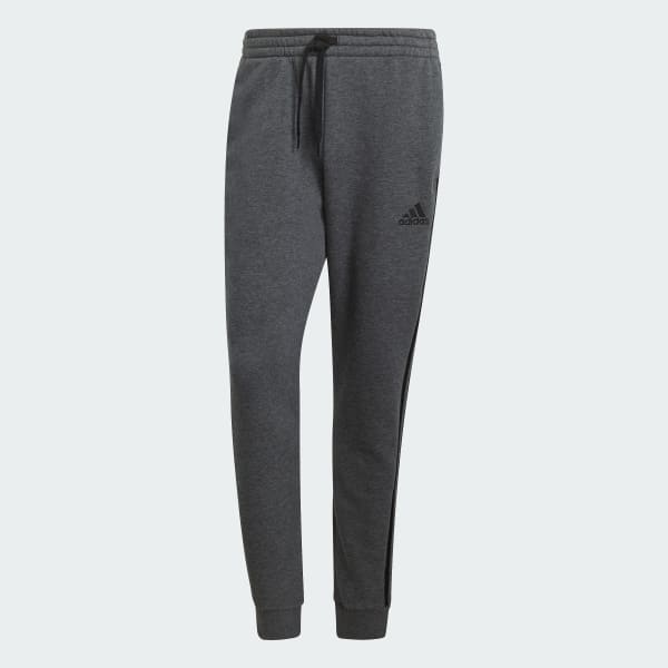 Szary Essentials Fleece Tapered Cuff 3-Stripes Pants