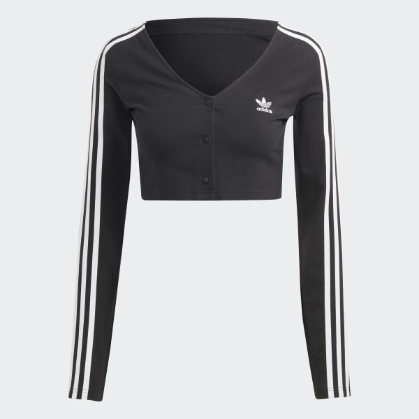 cierna Tričko Adicolor Classics 3-Stripes Button Long Sleeve