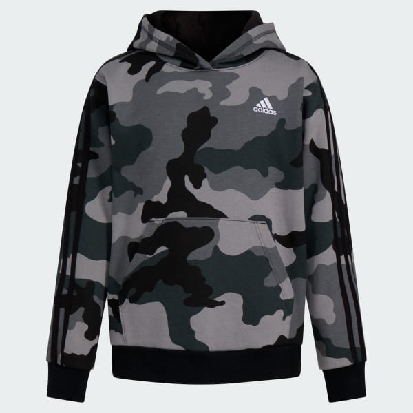 Adidas Boys Long Sleeve France Camo Printed Hooded Pullover in Black Large Fleece