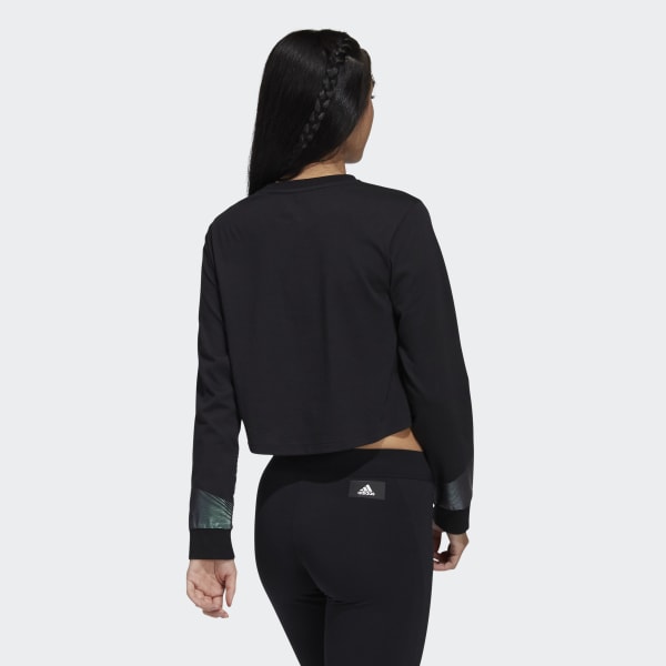 Black Holiday Graphic Cropped Long Sleeve Tee JLS77