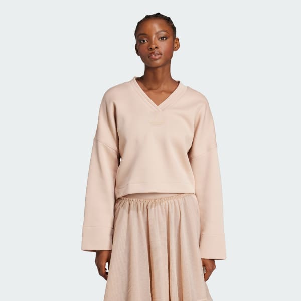 Beige Deep V-Neck Sweatshirt