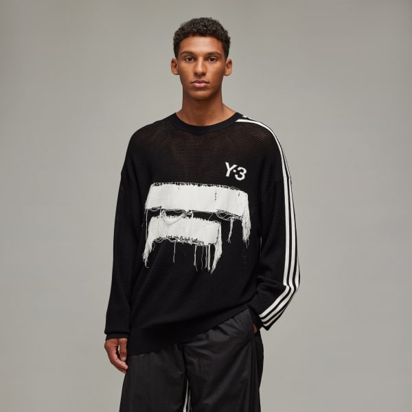 Black Y-3 Graphic Knit Crew Sweater
