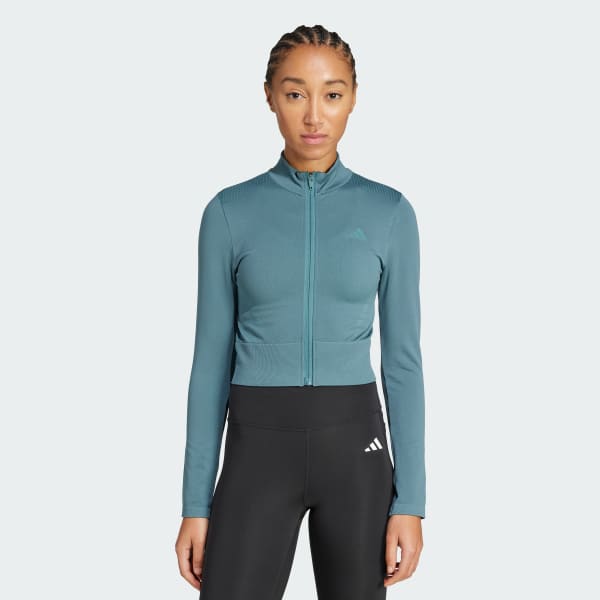 zelená Úpletová bunda so zapínaním na zips Workout Essentials
