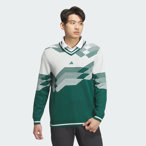 Green 니트 브이-넥 롱 슬리브 풀오버 스웨터