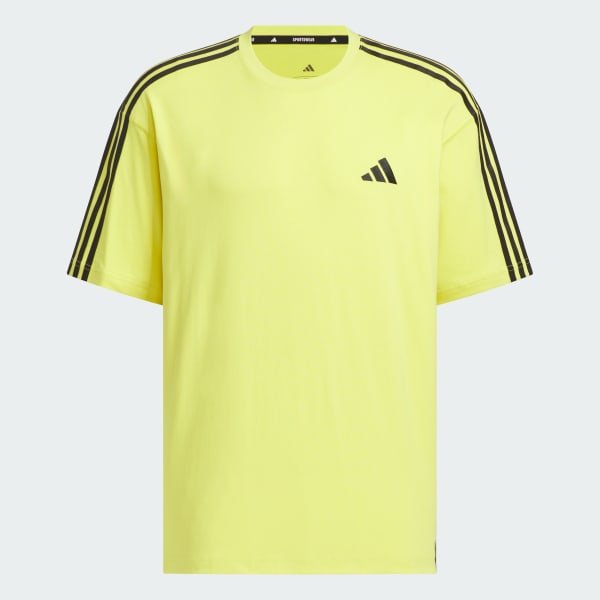 イエロー エッセンシャルズ プラス ルーズフィット スリーストライプス 半袖Tシャツ