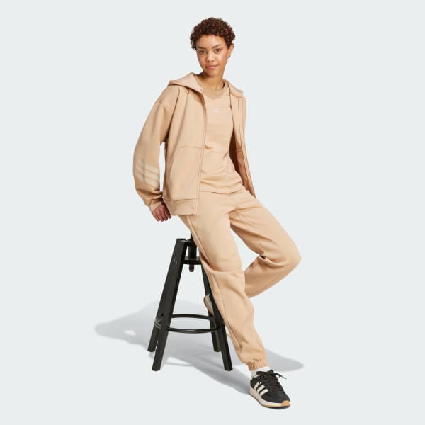 hnedá Mikina s kapucňou Future Icons 3-Stripes Full-Zip