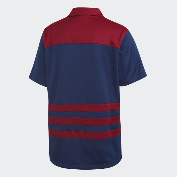 red and blue adidas shirt