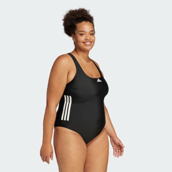 Czerń Strój do pływania 3-Stripes C-Back (Plus Size)