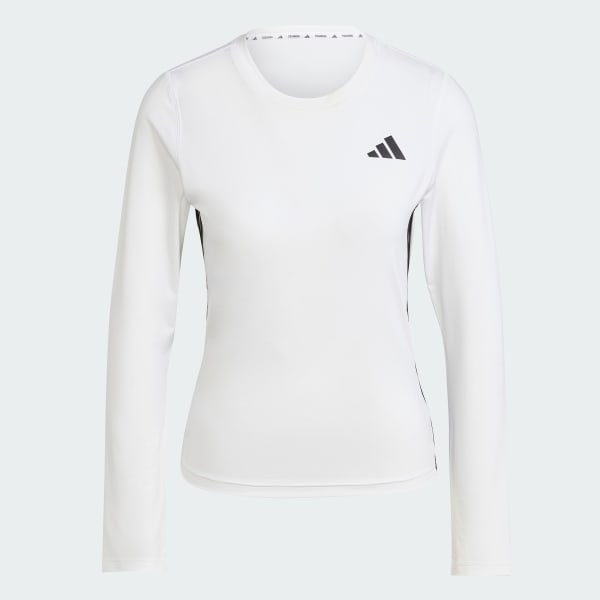 adidas Essentials Long Sleeve 3-Stripes Workout Top - White