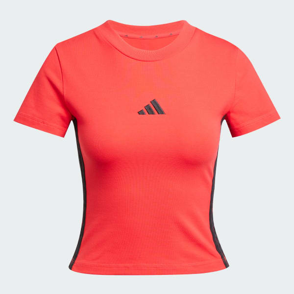 Vermelho Camiseta Baby Look Essentials Três Listras Slim