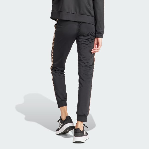 adidas Essentials Animal Print Tricot 3-Stripes Slim Tapered Track Pants -  Black, Women's Lifestyle