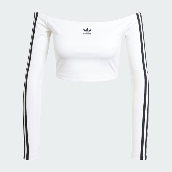 White Adicolor Off Shoulder Long Sleeve Tee