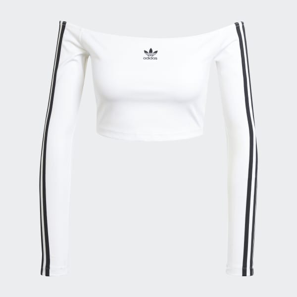 adidas Adicolor Off Shoulder Long Sleeve Tee - White