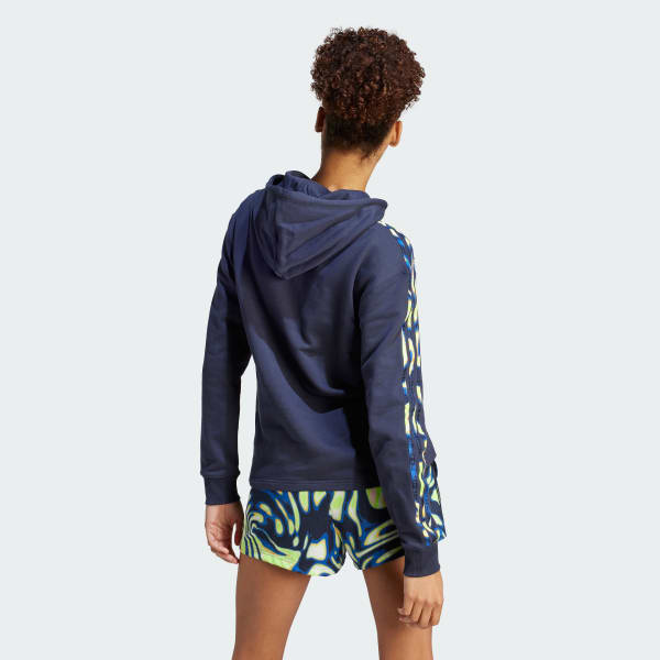 Azul Polera con capucha 3 Tiras Vibrant Print