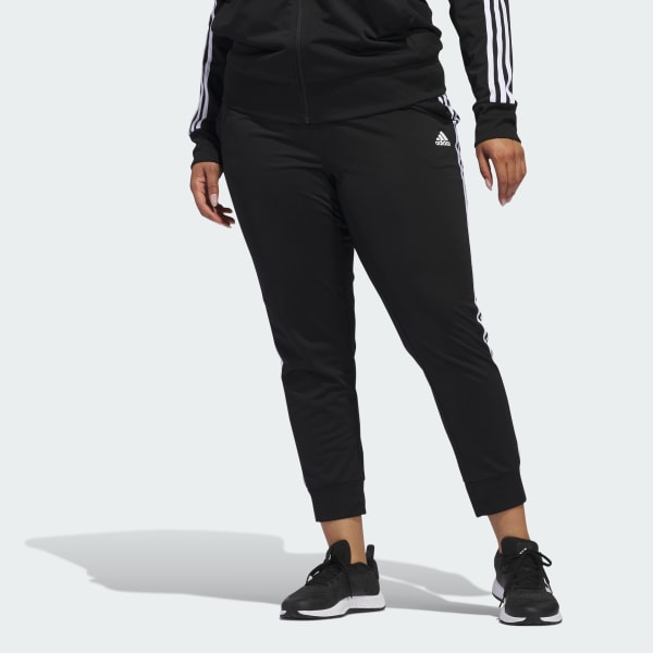 Black Essentials Warm-Up Slim Tapered 3-Stripes Track Pants (Plus Size)