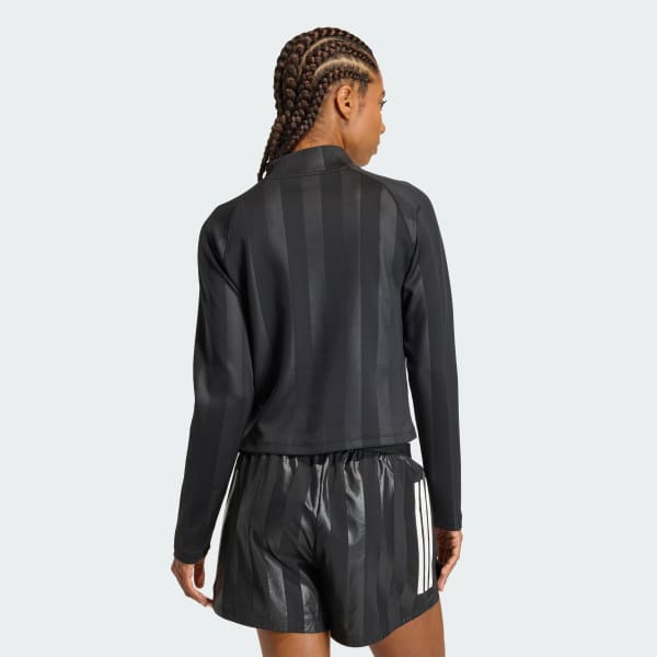 Black Hyperglam 3-Stripes Emboss 1/4 Zip Cover Up Track Top