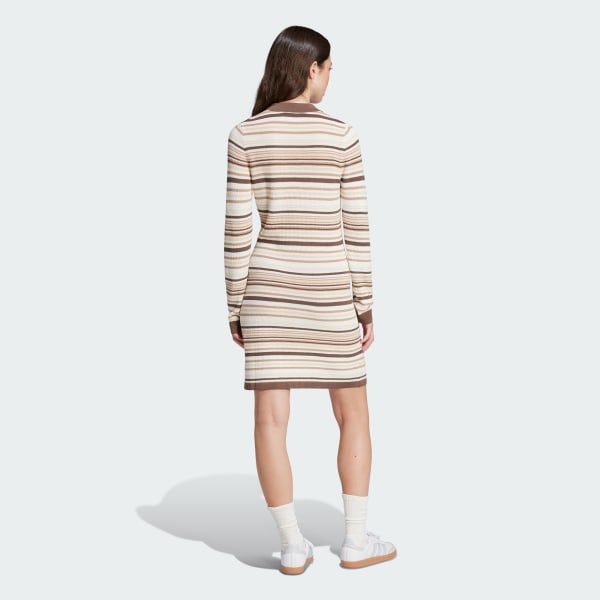Brown Striped Knitted Polo Dress