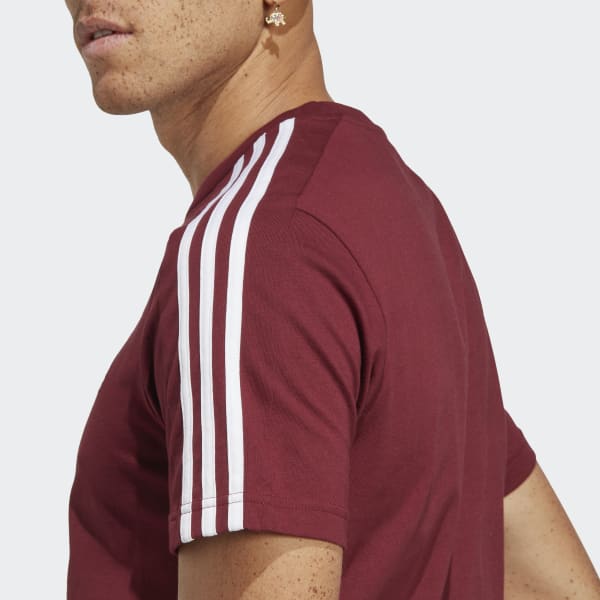 adidas Essentials Single Jersey 3 Stripes T Shirt Burgundy