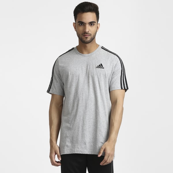 Adidas grey 3 stripe t shirt top