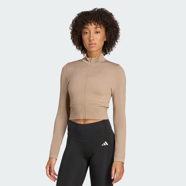 Brown Workout Essentials Full-Zip Knit Jacket