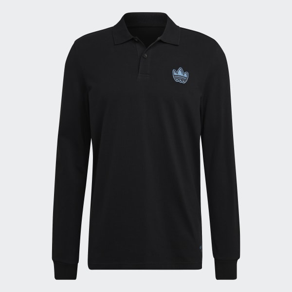 Black Graphics Campus Long Sleeve Polo Shirt CX381