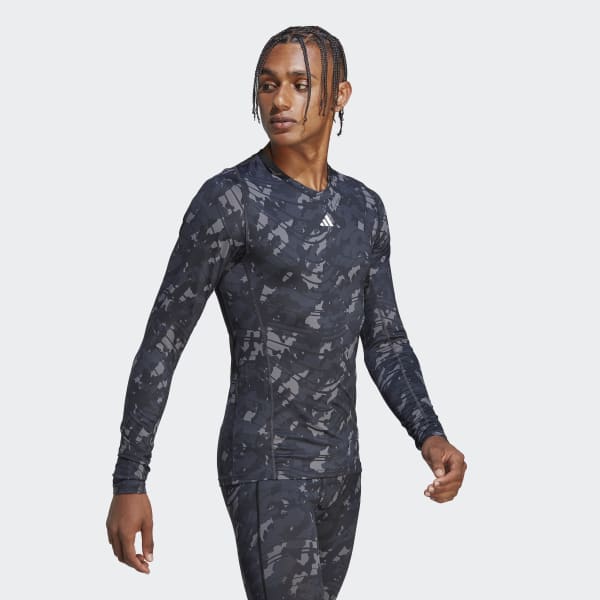 Black Techfit Allover Print Training Long Sleeve Tee