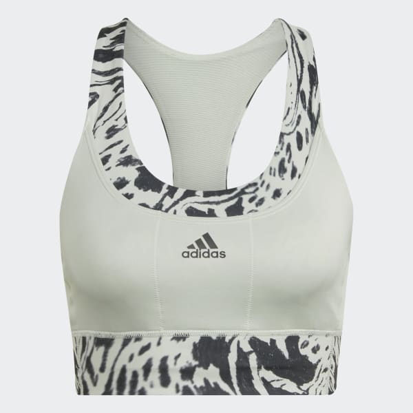 Zielony adidas Running Medium Support Print Bra LBT93