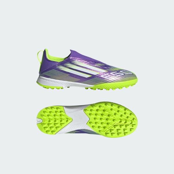 Morado Zapatos de Fútbol F50 League Sin Cordones Pasto Sintético Kids