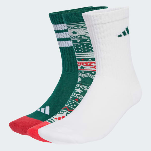 adidas CHRISTMAS GRAPHIC CREW SOCK 3PAIR PACK - Green | Free